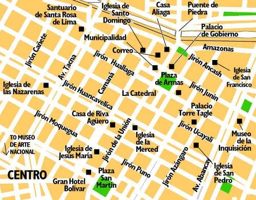 Bản đồ của trung tâm thành phố Lima peru